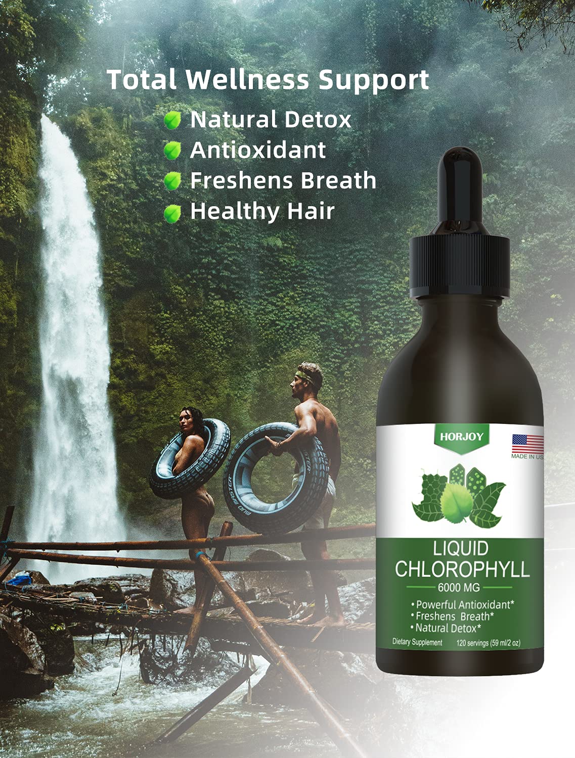 Chlorophyll Liquid Drops - 100% Natural Energy Booster and Immune Support - Internal Horjoy