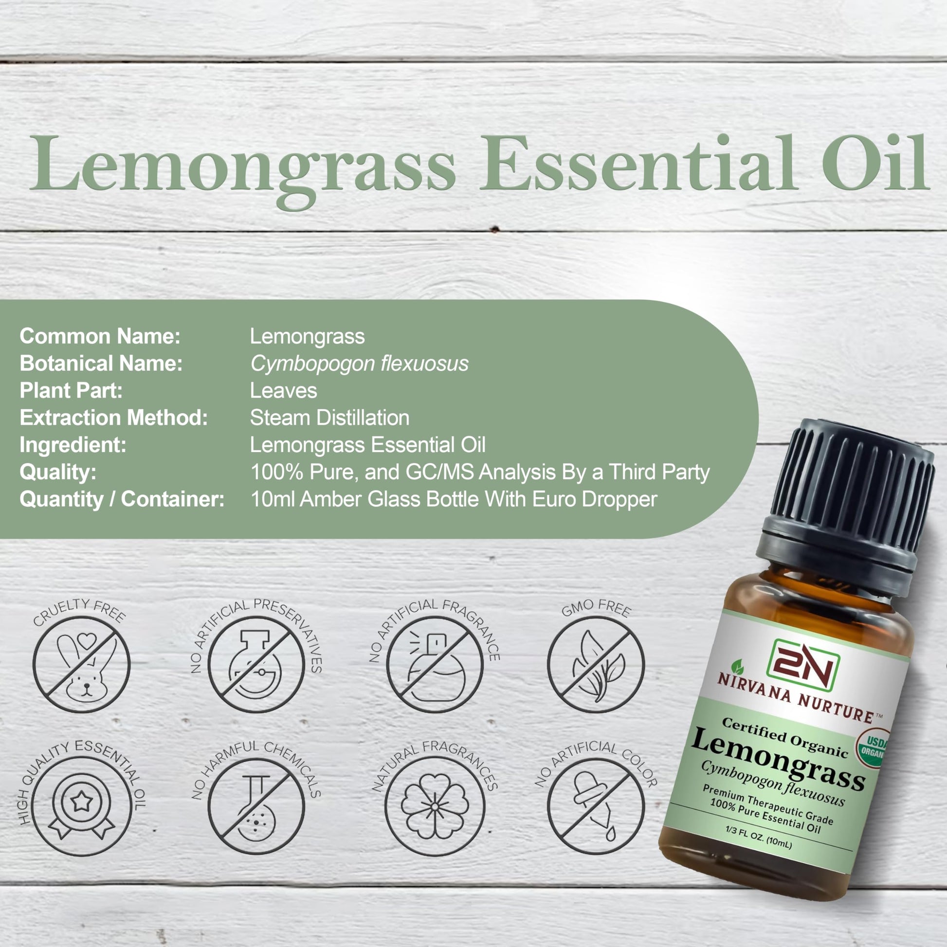 Nirvana Nurture Lemongrass Essential Oil USDA Certified Organic 100% Pure Premium Therapeutic Grade Nirvana Nurture