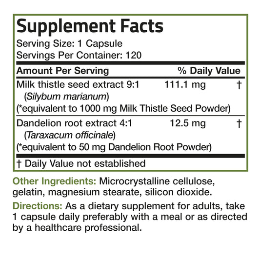 Bronson Milk Thistle Silymarin Marianum & Dandelion Root Liver Health Support