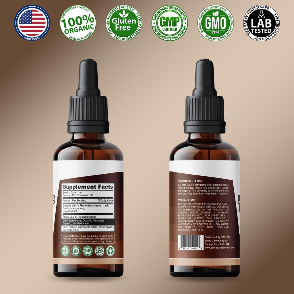Lion's Mane Mushroom Drops Supplement, Lions Mane Tincture, Natural