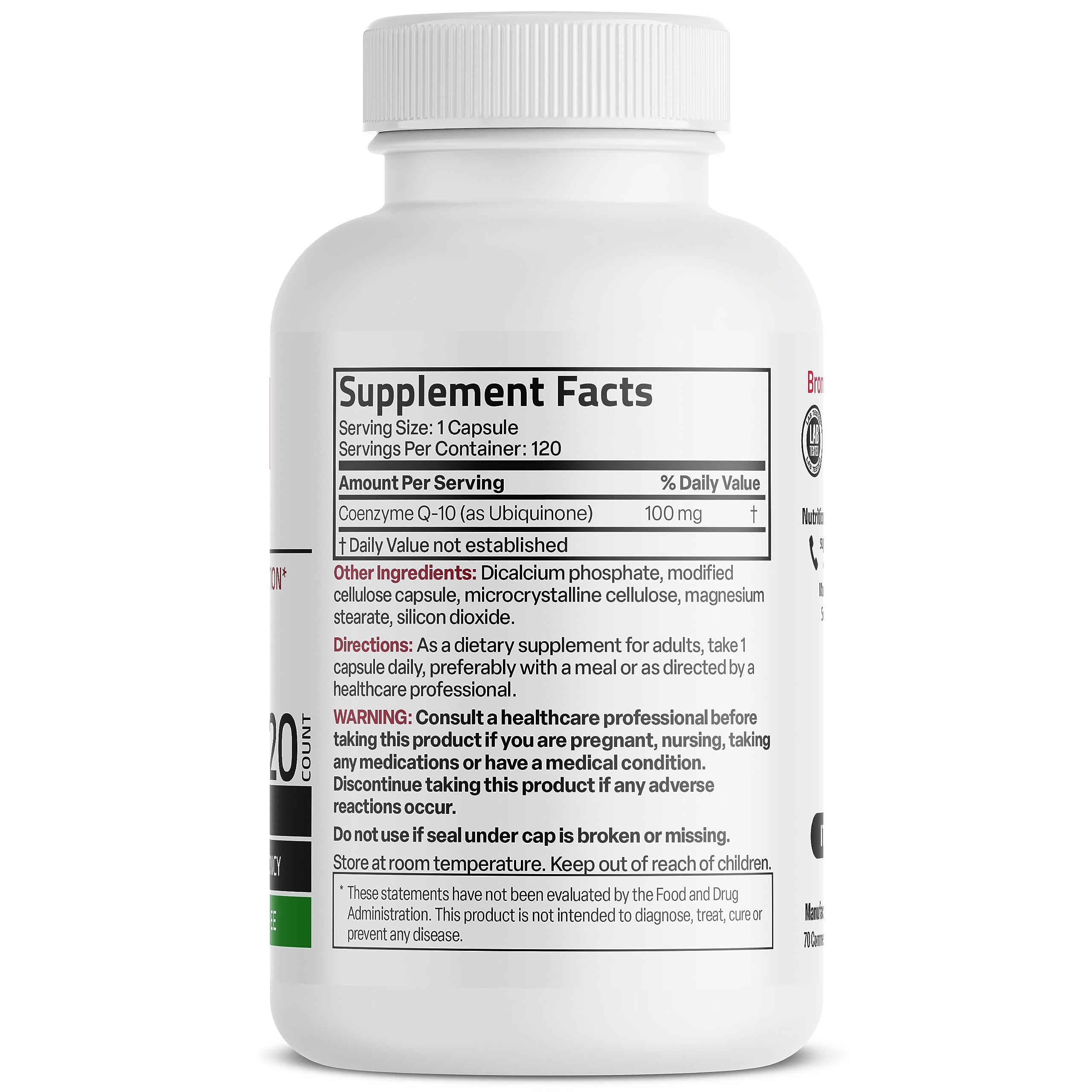 Bronson CoQ10 100 MG High Potency Cellular Energy Production, 120 Vegetarian Capsules Bronson