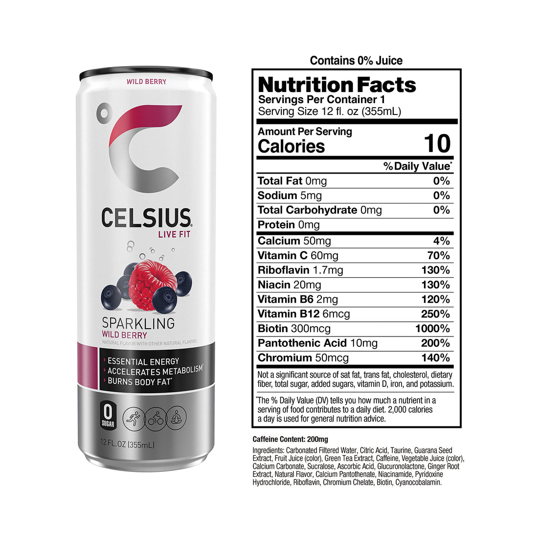 CELSIUS Sparkling Wild Berry, Functional Essential Energy Drink 12 Fl Oz (Pack of 12)