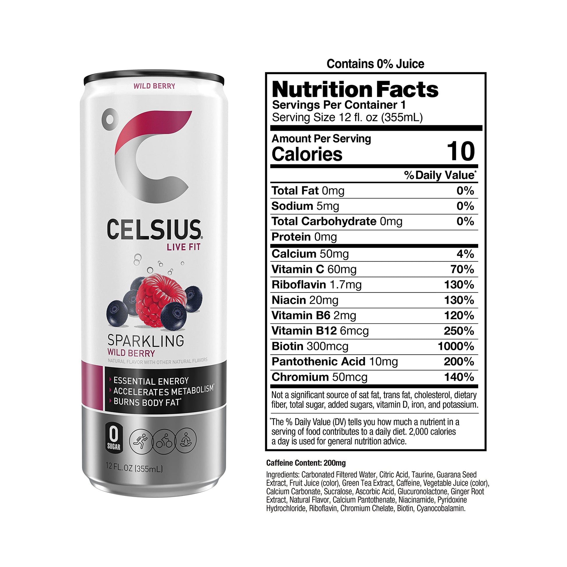 CELSIUS Sparkling Wild Berry, Functional Essential Energy Drink 12 Fl Oz (Pack of 12) CELSIUS