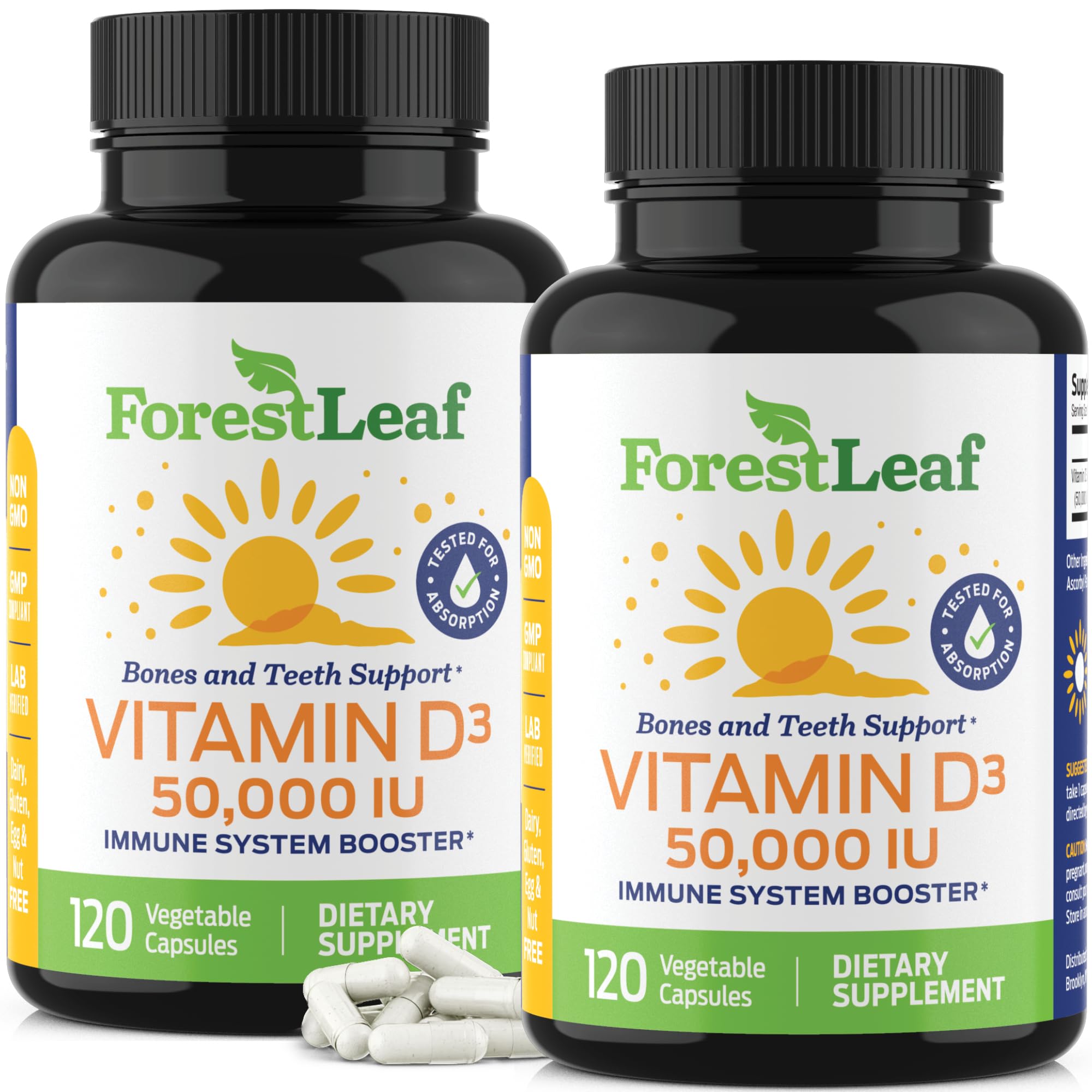 ForestLeaf - Vitamin D3 IU Weekly Supplement - (50,000 IU - 120 Count - 2 Pack)