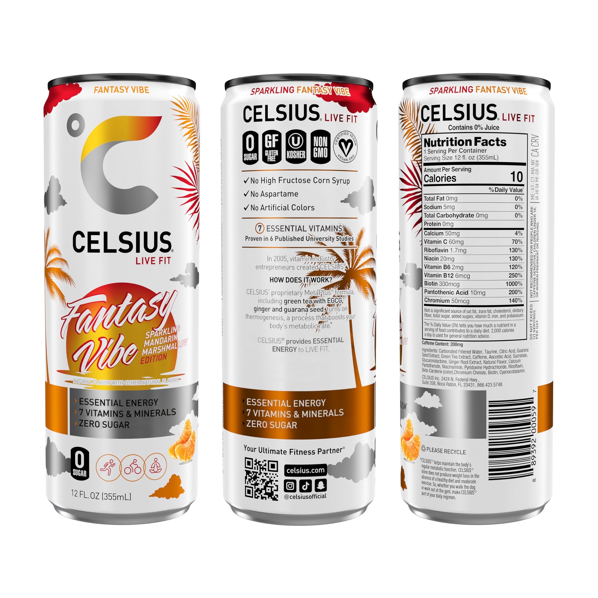 CELSIUS Sparkling Fantasy Vibe, Functional Essential Energy Drink, 12 Fl Oz (Pack of 12) CELSIUS