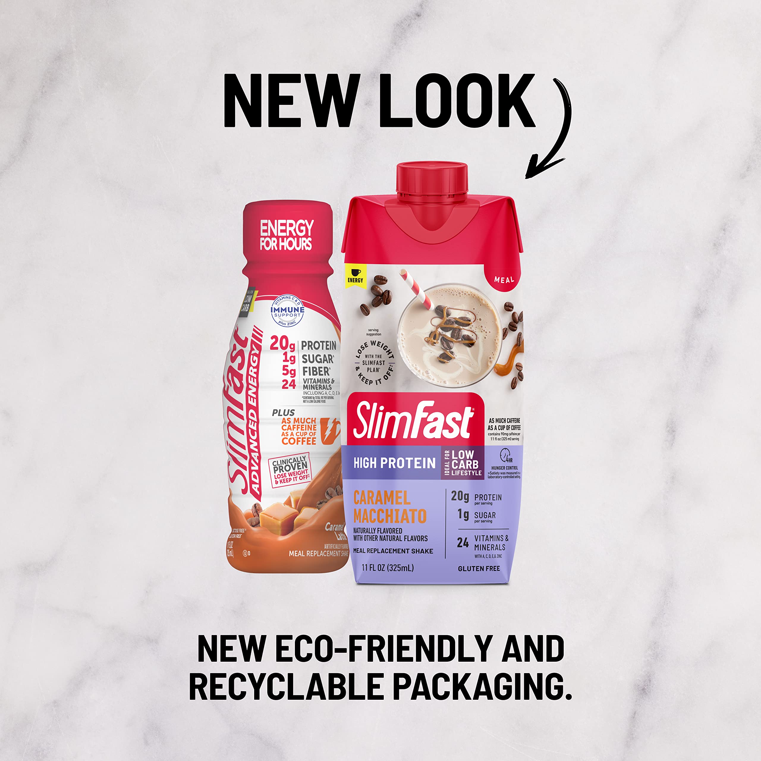 SlimFast Protein Shake with Caffeine, Caramel Macchiato- 20g Protein