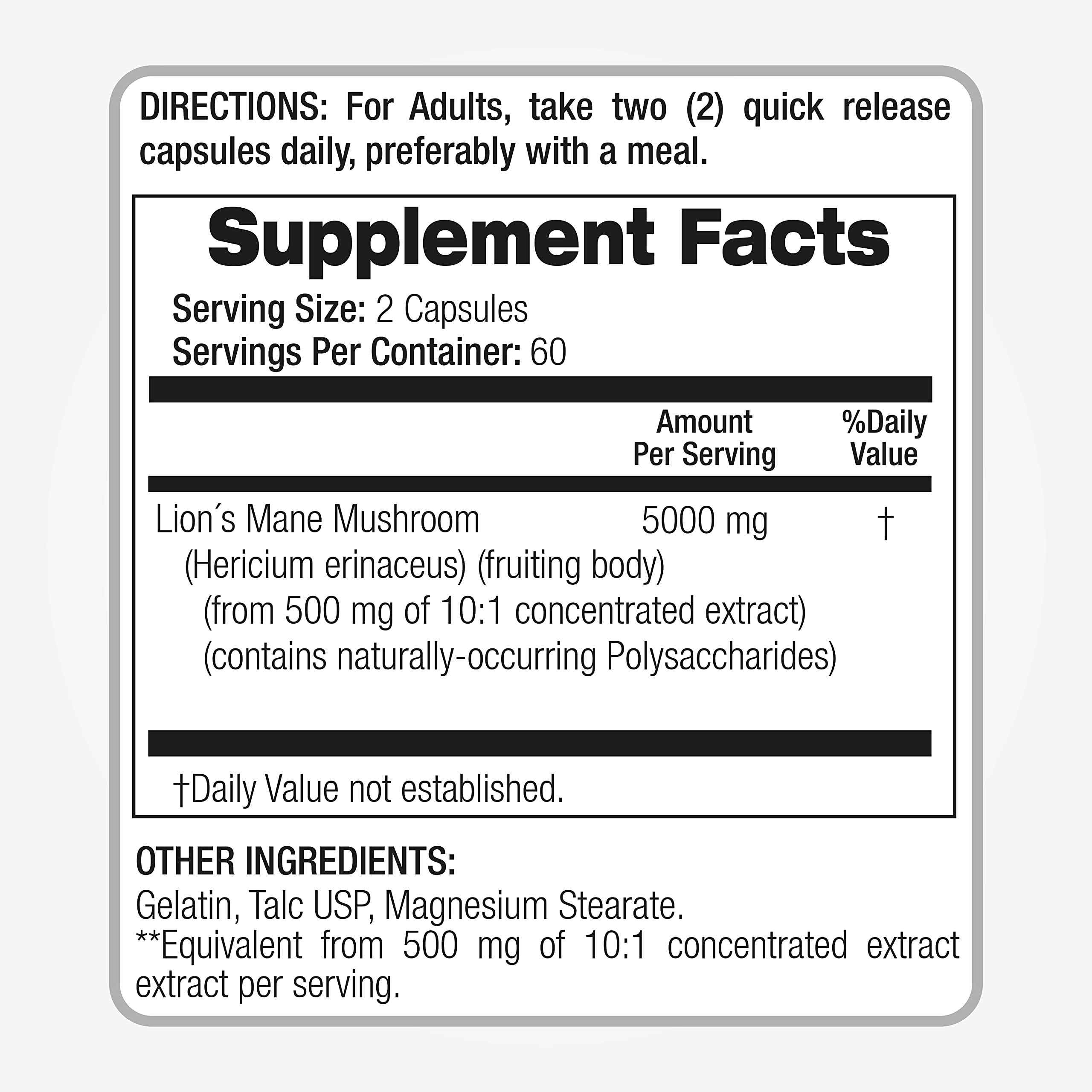 Lab | Lions Mane | 5000 mg per Serving | 120 Capsules | lions mane supplement | lions mane