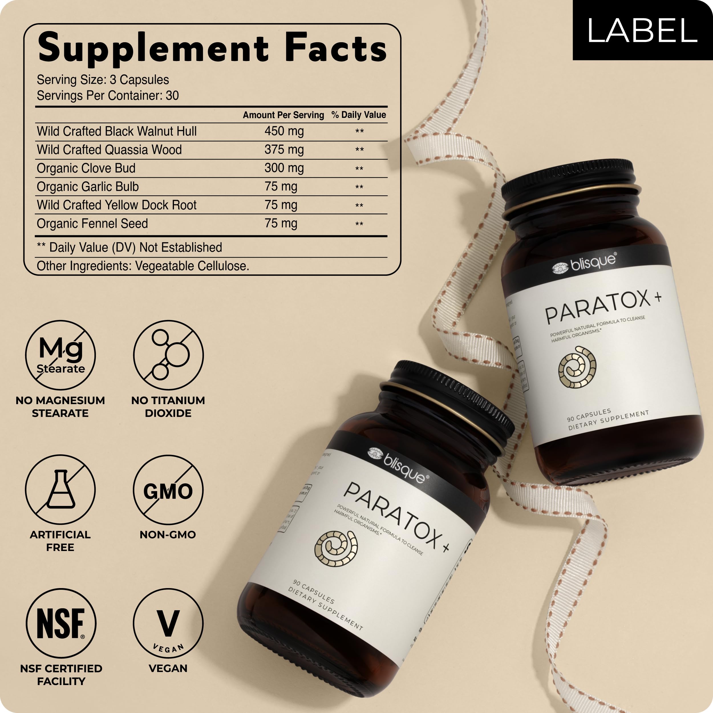 Blisque – Natural para Cleanse Support Supplement to Eliminate Harmful Organisms Blisque