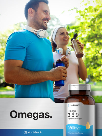 Triple Omega 3-6-9 240 Softgels | from Fish, Flaxseed, Borage Oils | Non-GMO & Gluten