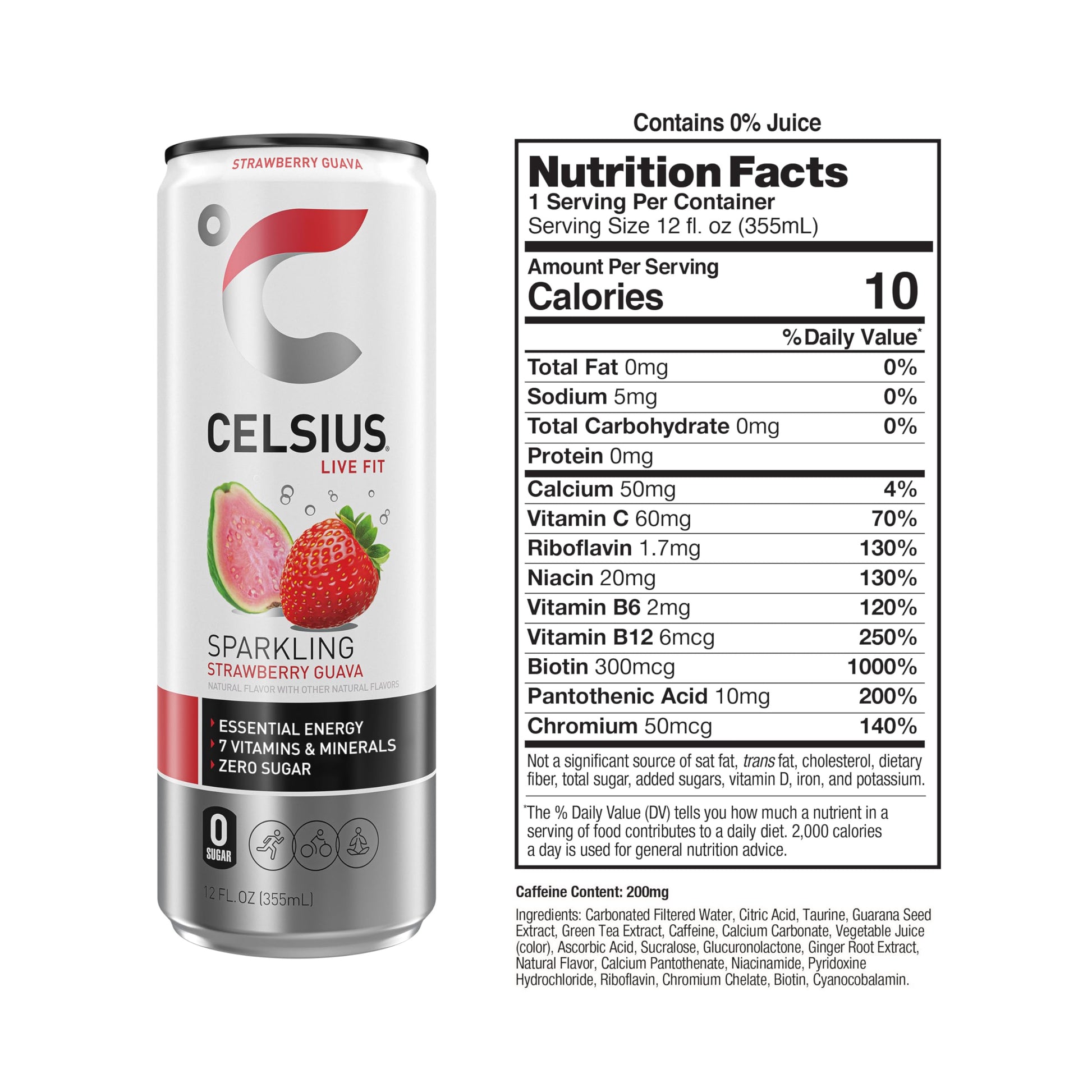 CELSIUS Sparkling Strawberry Guava, Functional Essential Energy Drink 12 Fl Oz (Pack of 12) CELSIUS