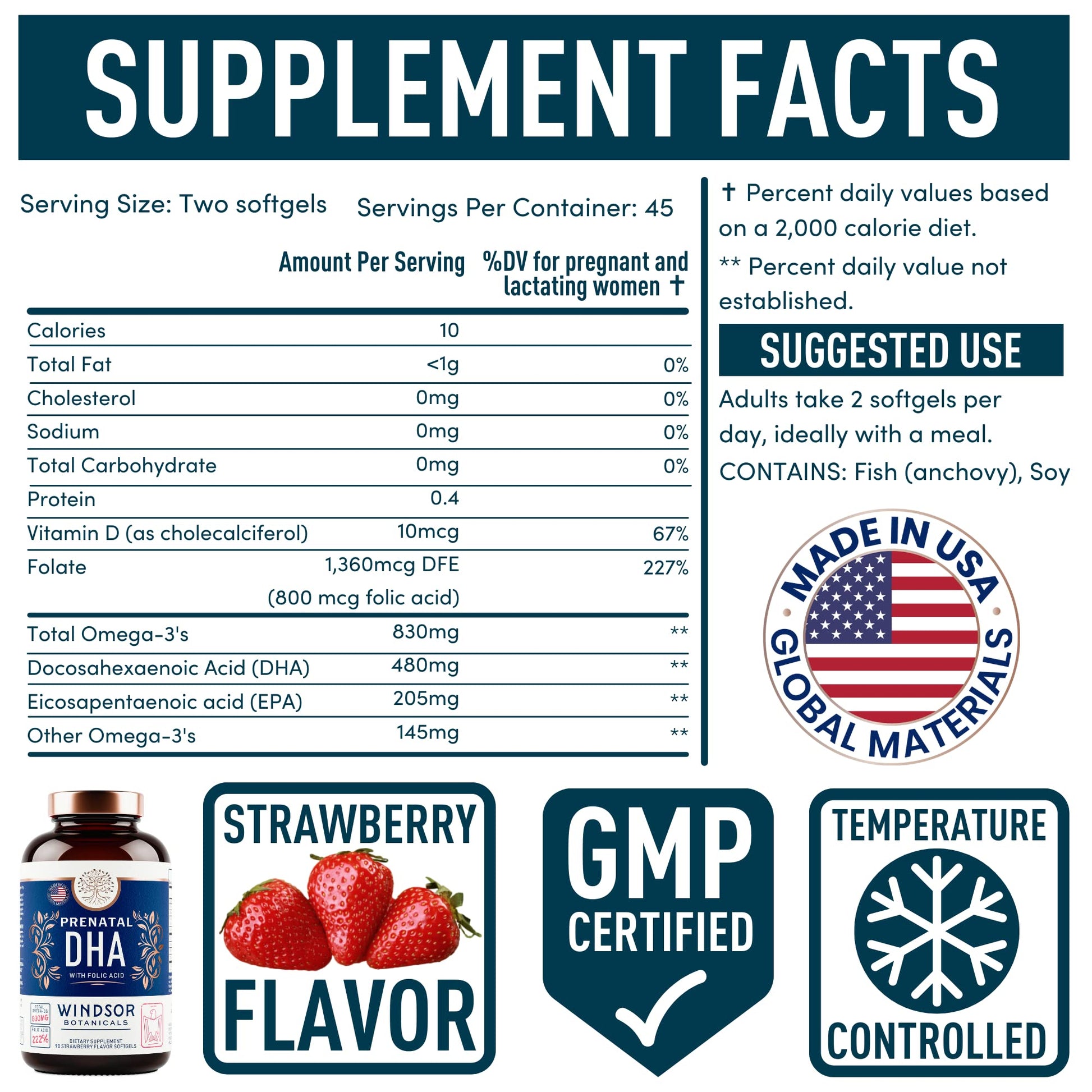 Prenatal Vitamins with DHA and Folic Acid - Fetal Development and Pregnancy Support WINDSOR BOTANICALS