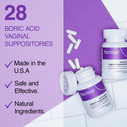 Flextiva Boric Acid Vaginal Suppositories - Boric Acid Pills for Women - Vaginal Health pH Balance for Women