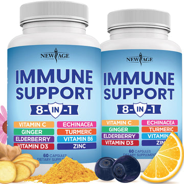 NEW AGE 8 in 1 Immune Support Booster Supplement with Echinacea, Vitamin C 