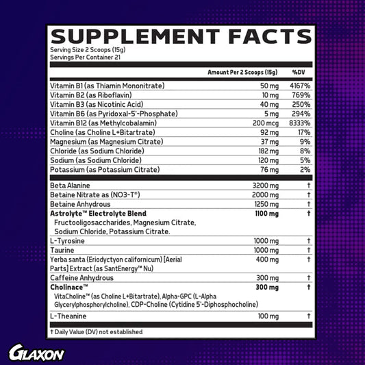 Glaxon Specimen High Stimulant Pre Workout Powder, Preworkout with 300mg Caffeine and 3200mg Beta Alanine Per Serving for Workout-Dominating Energy, Focus, and Pump (Alien Pop)