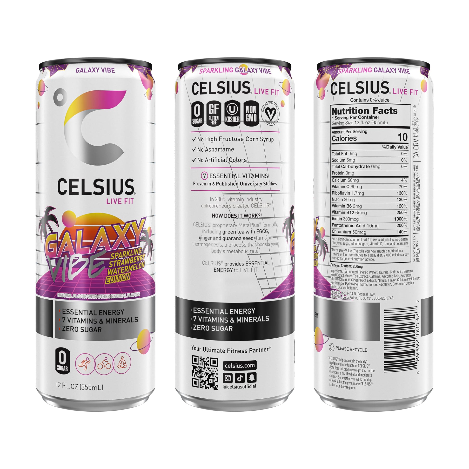 CELSIUS Sparkling Galaxy Vibe, Functional Essential Energy Drink 12 Fl Oz (Pack of 12) CELSIUS