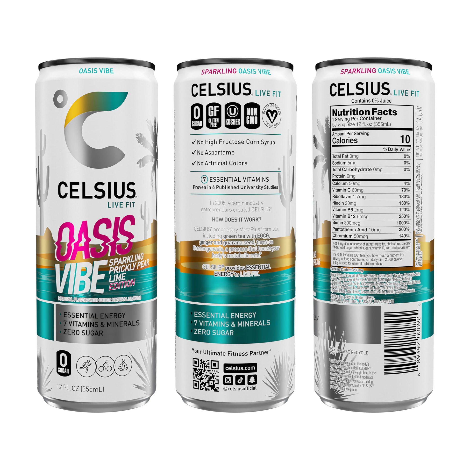 CELSIUS Sparkling Oasis Vibe, Functional Essential Energy Drink, 12 Fl Oz (Pack of 12) CELSIUS