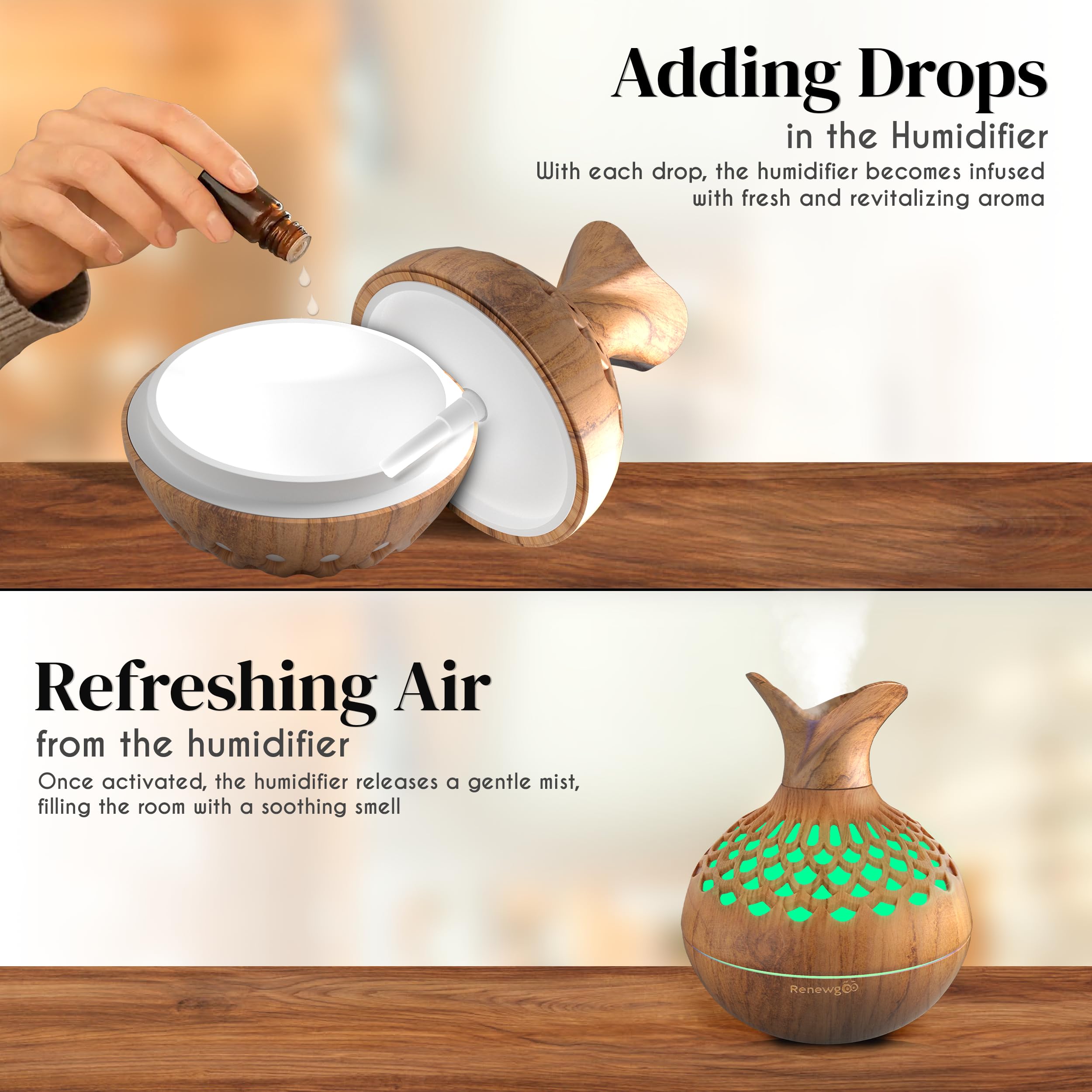 Aroma Diffuser for Essential Oils, Ultrasonic Aromatherapy Flower Oil Diffuser, Modern Cool Mist Renewgoo