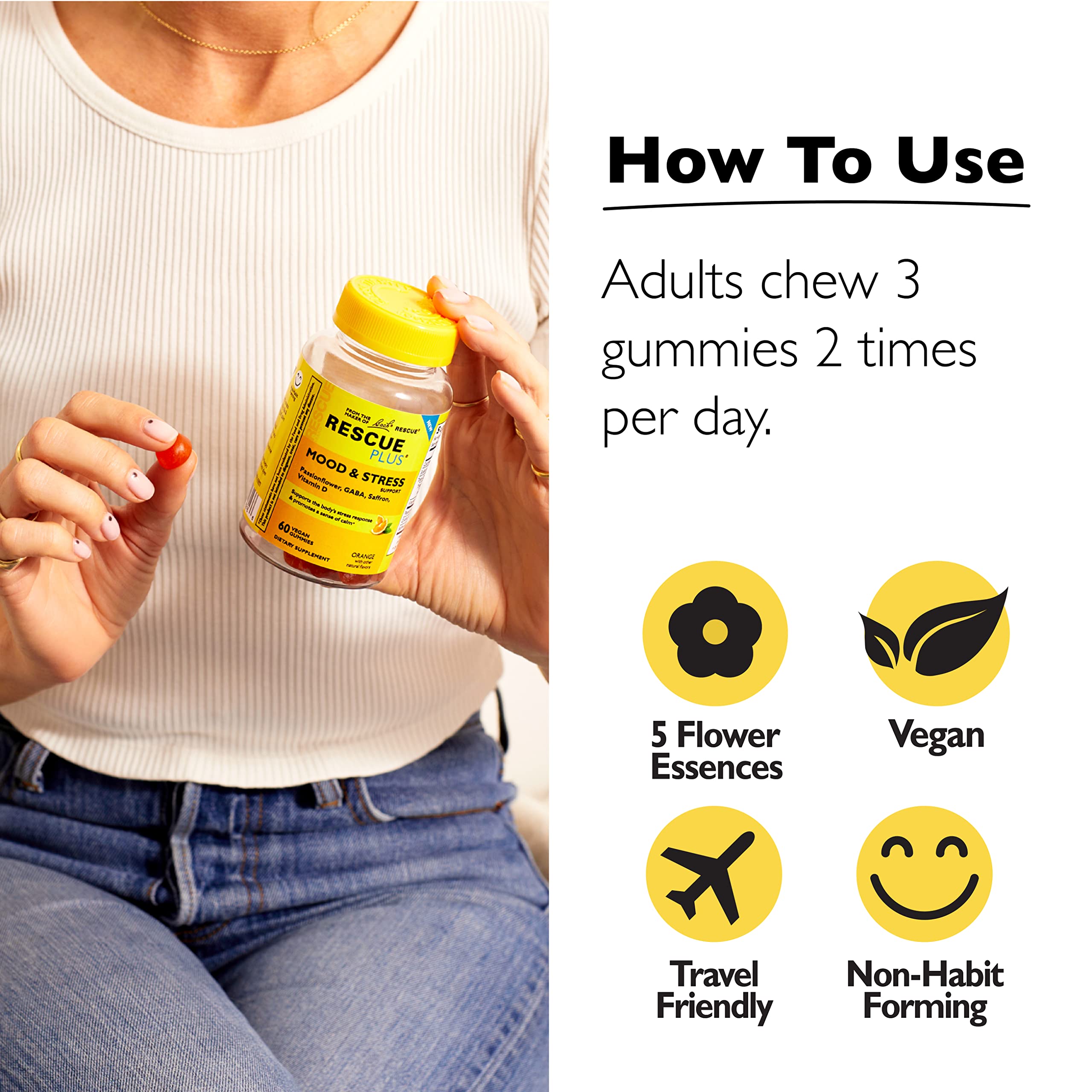 RESCUE Bach Plus Sleep & Stress Support Gummies, Nighttime Dietary Supplement RESCUE