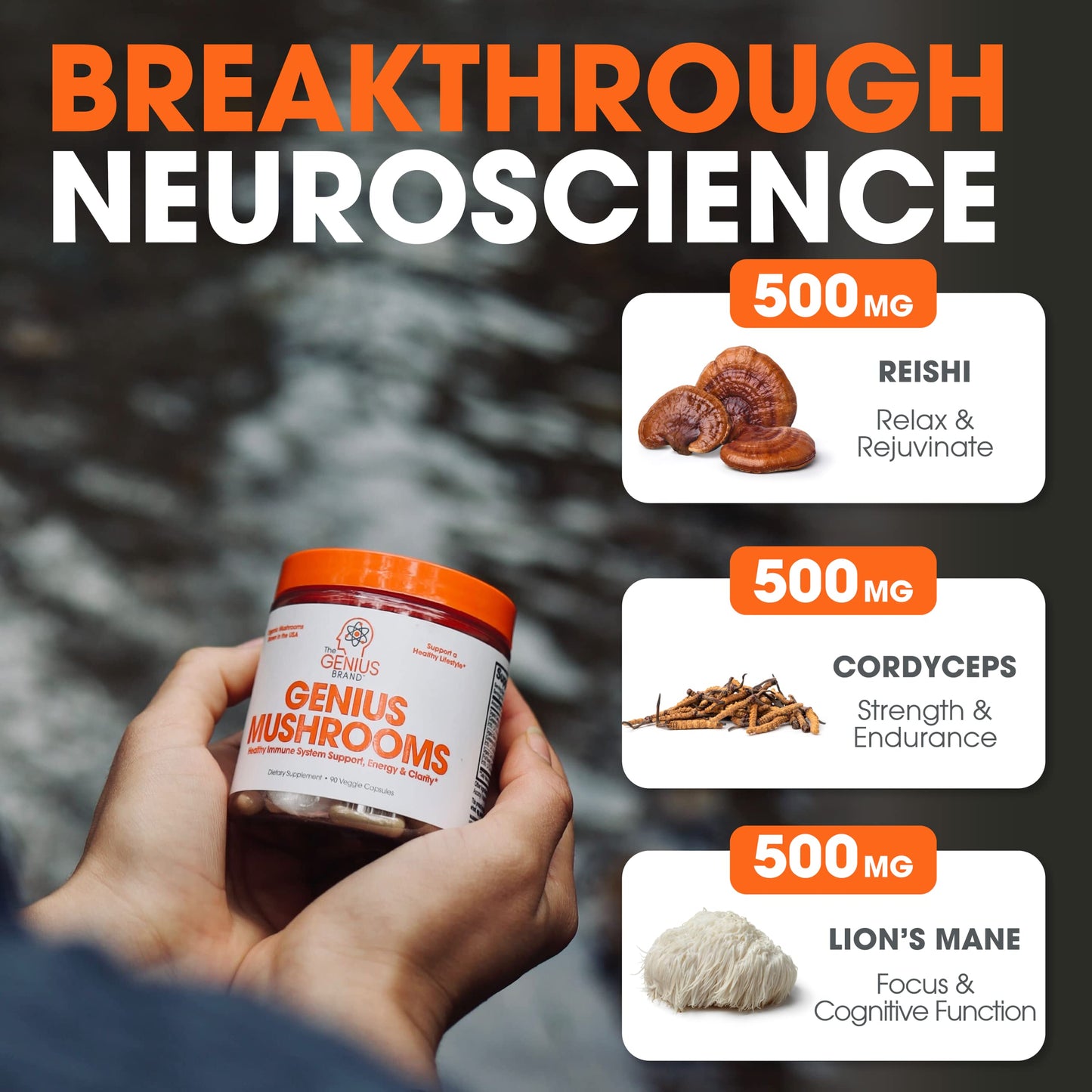 The Genius Brand - Lions Mane, Cordyceps and Reishi- Genius Mushroom