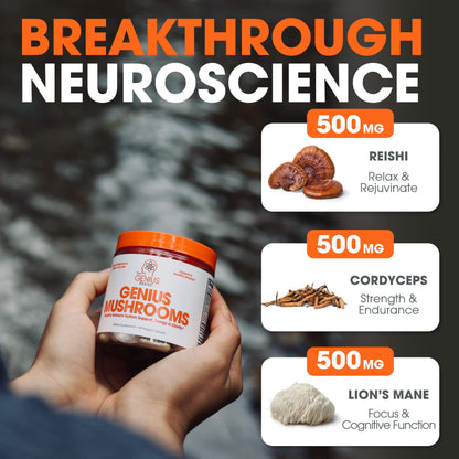 The Genius Brand - Lions Mane, Cordyceps and Reishi- Genius Mushroom