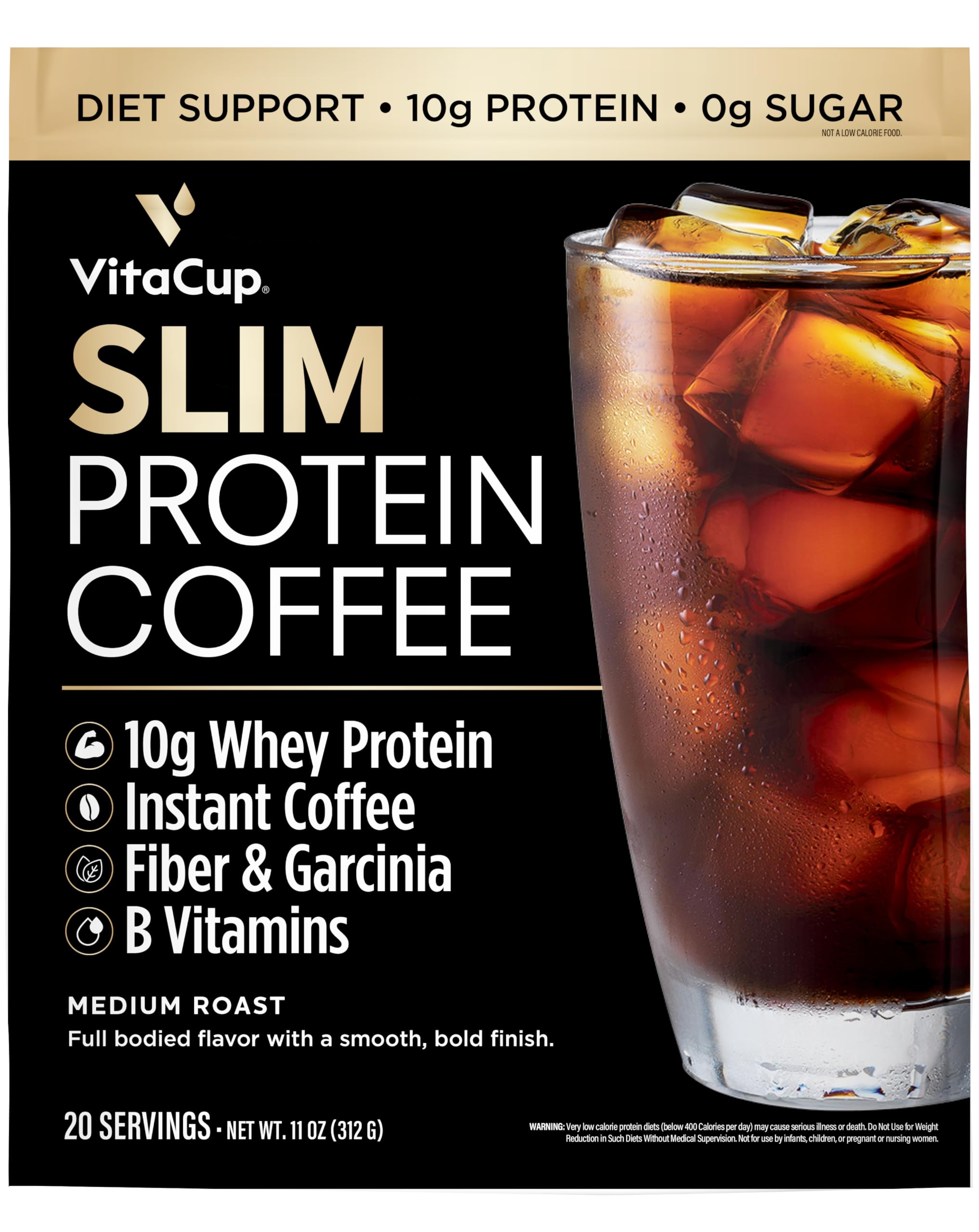 VitaCup Slim Protein Coffee for Diet Support, Instant Coffee w/Whey Protein Powder