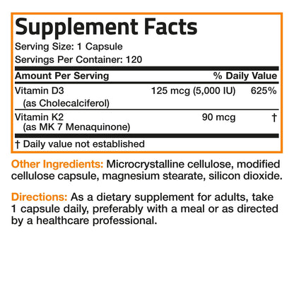 Bronson Vitamin K2 (MK7) with D3 Supplement Non-GMO Formula 5000 IU Vitamin