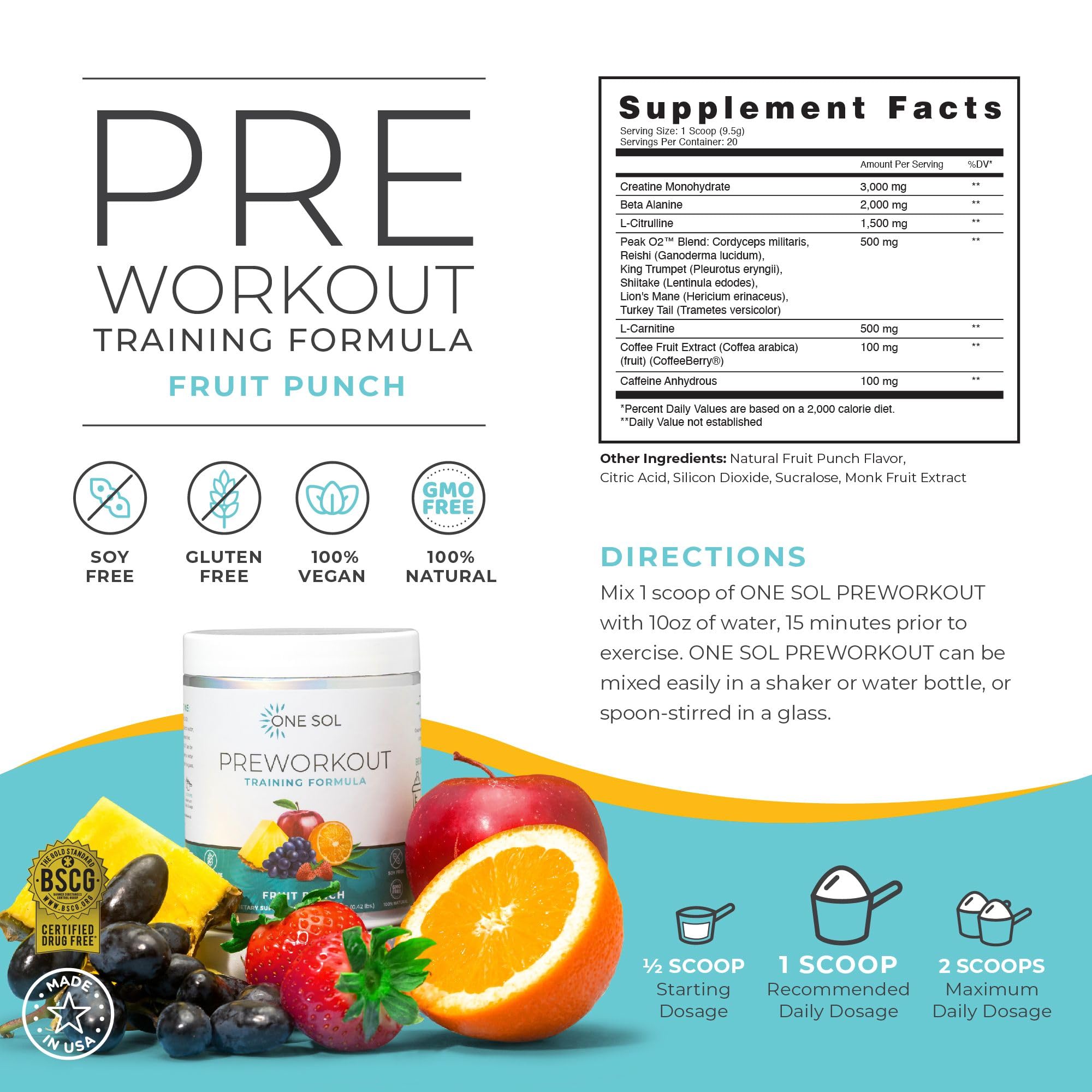 One Sol Pre-Workout for Women, Enhanced Pump & Focus, No Jitters Or Crash, Natural One Sol