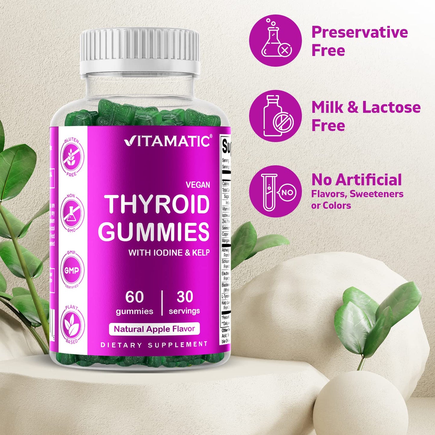 Vitamatic Vegan Thyroid Support Gummies with Iodine & Kelp - 60 Count - Improve Your
