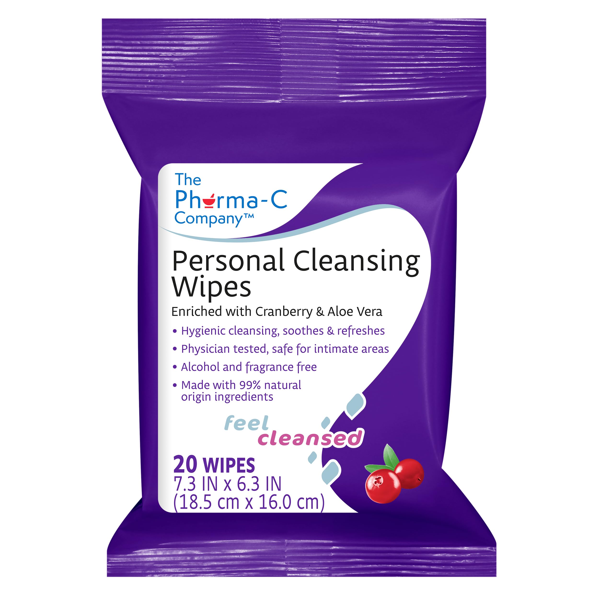 The Pharma-C Company Personal Cleansing Wipes [2 packs of 20 wipes] - Enriched with Cranberry & Aloe Vera Generic
