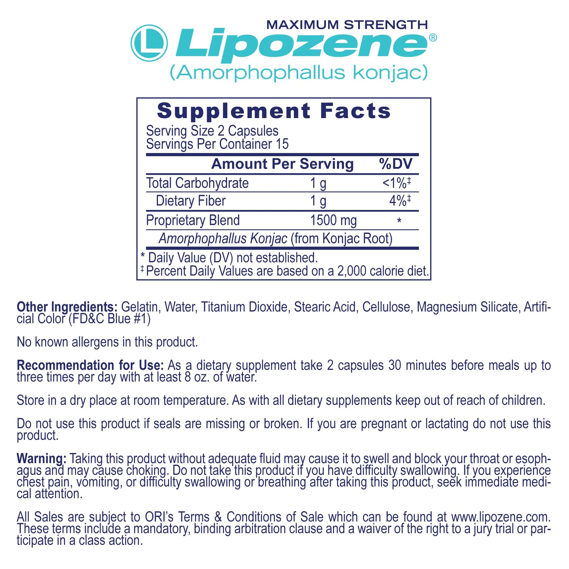 Lipozene Diet Pills - Weight Loss Supplement - Appetite Control - Two Bottles of 30 Capsules Lipozene