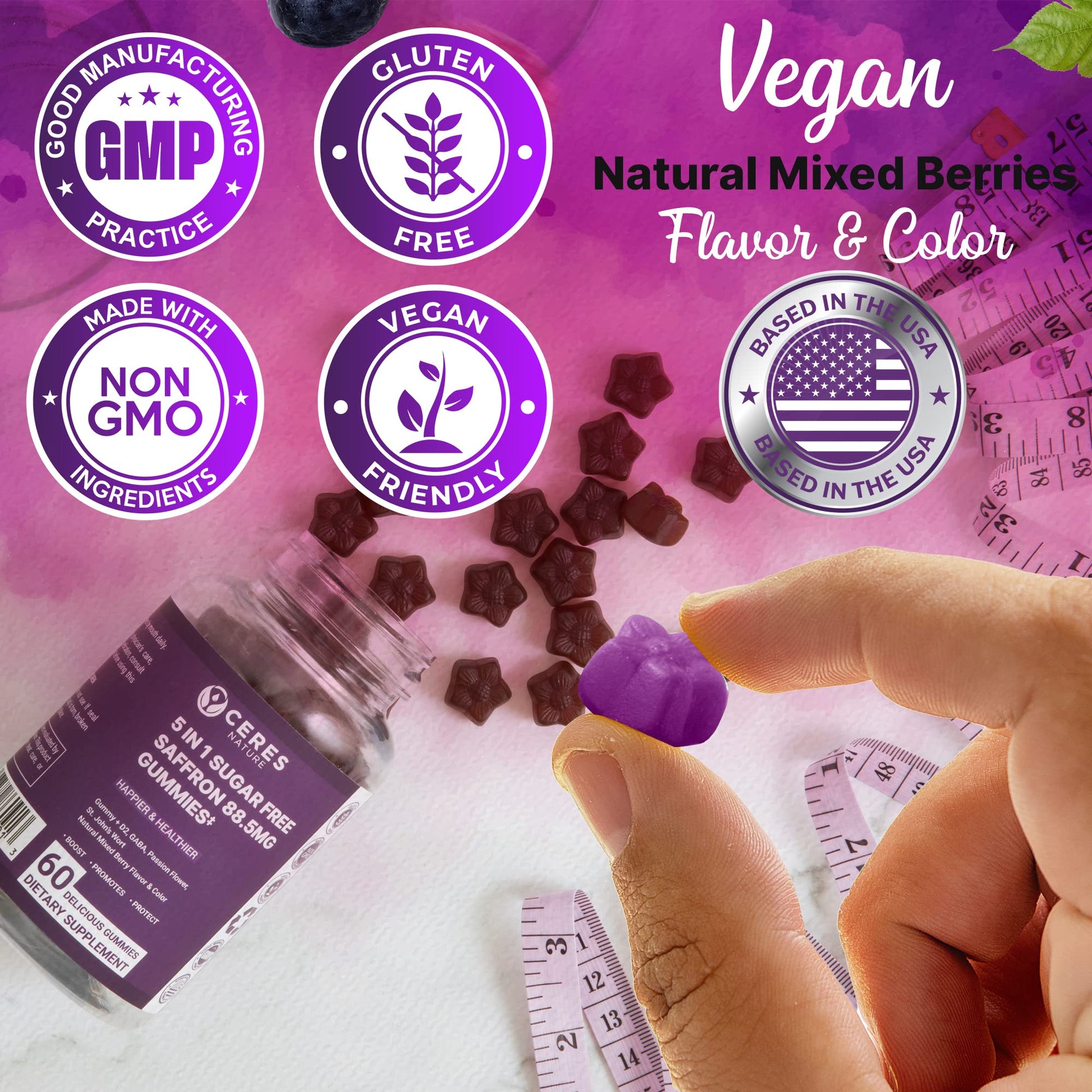 Premium Saffron Extract 88.5mg** Gummy - Appetite Control, Eye Support, Boost Energy Ceres Nature