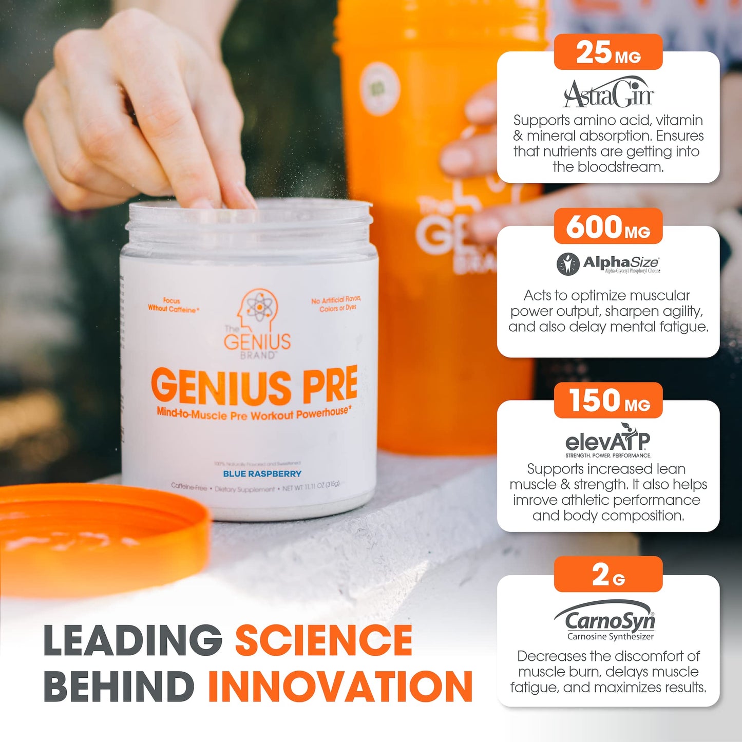Genius Pre Workout Powder, Blue Raspberry - All-Natural Nootropic Pre-workout & Caffeine