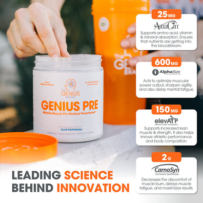 Genius Pre Workout Powder, Blue Raspberry - All-Natural Nootropic Pre-workout & Caffeine