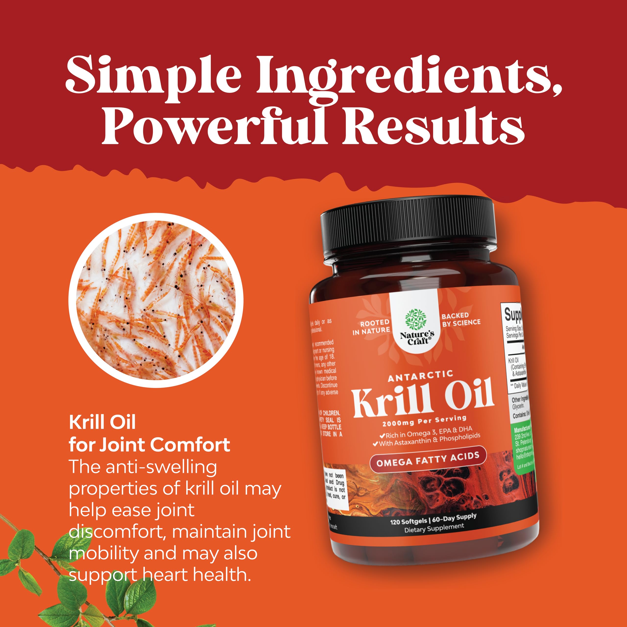 Antarctic Krill Oil 2000mg Softgels Per Serving - Omega 3 Krill Oil Supplement Natures Craft