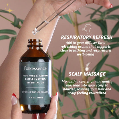 Folkulture Eucalyptus Essential Oil for Diffuser - 4 Fl Oz - 100% Pure, Natural and Undilluted Essential Oil