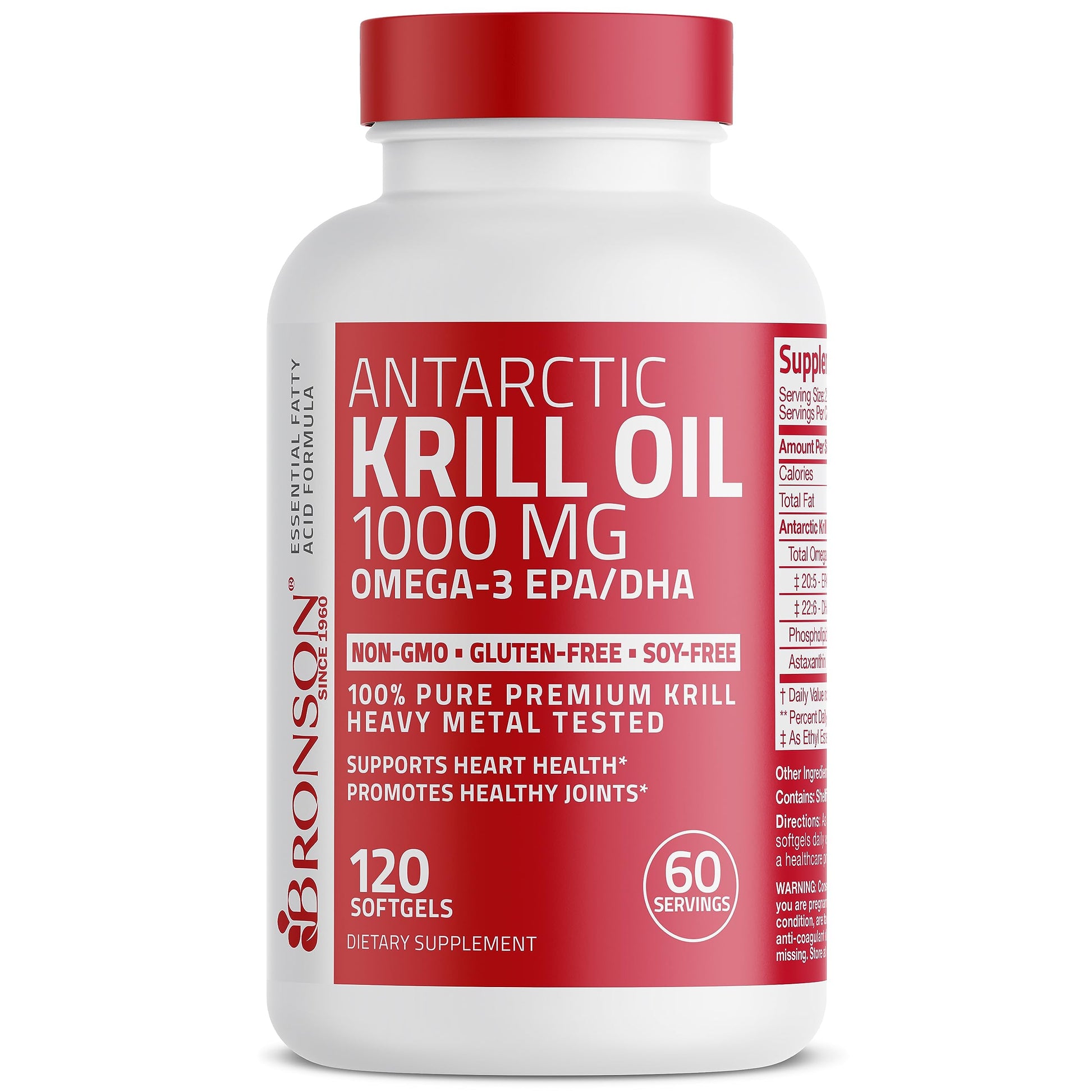Bronson Antarctic Krill Oil 1000 mg with Omega-3s EPA, DHA, Astaxanthin and Phospholip Bronson