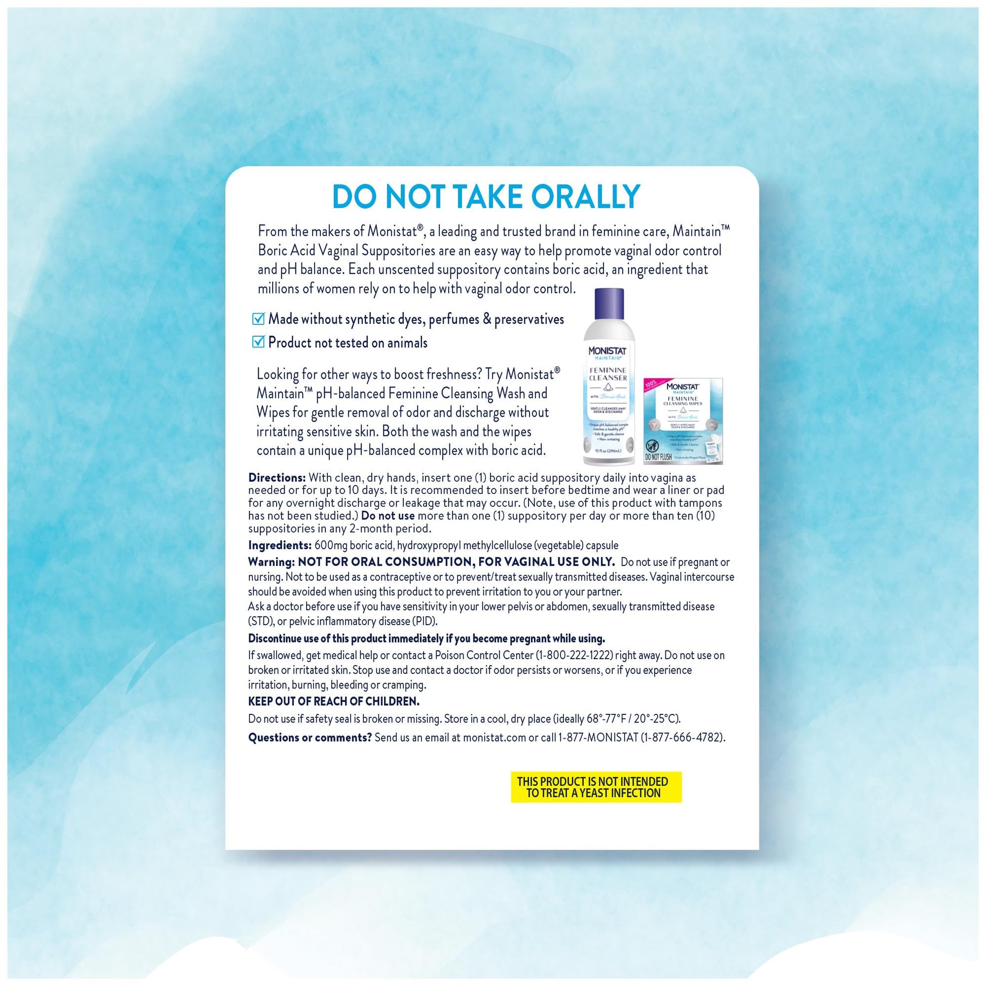 from The Makers of Monistat, Maintain Boric Acid Suppositories for Women, 600 Mg of Boric Acid, 30 Ct, 1 Pack Monistat