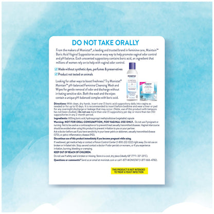 from The Makers of Monistat, Maintain Boric Acid Suppositories for Women, 600 Mg of Boric Acid, 30 Ct, 1 Pack