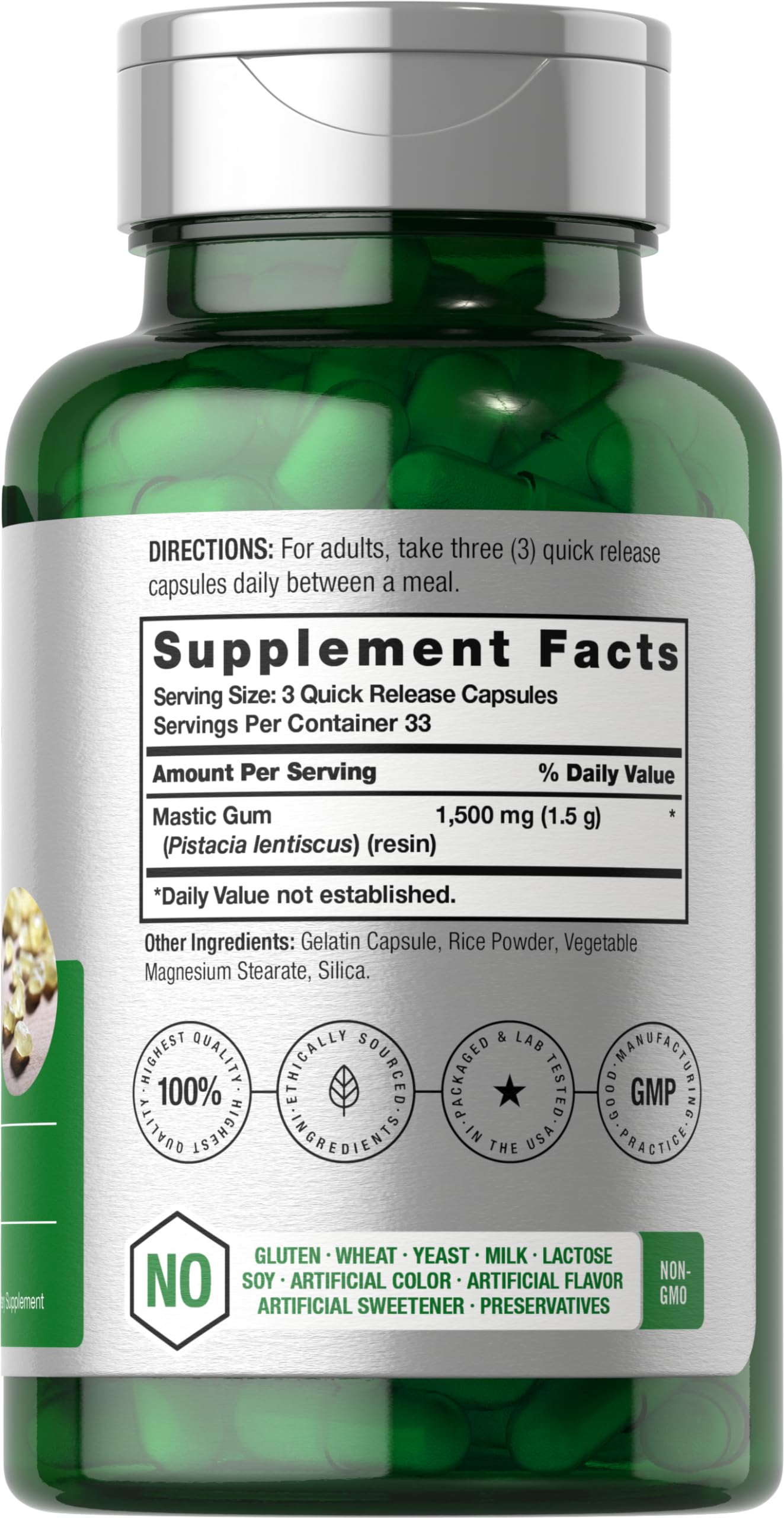 Mastic Gum Capsules 1500mg 100 Count | Non-GMO & Gluten Free | by Horbaach