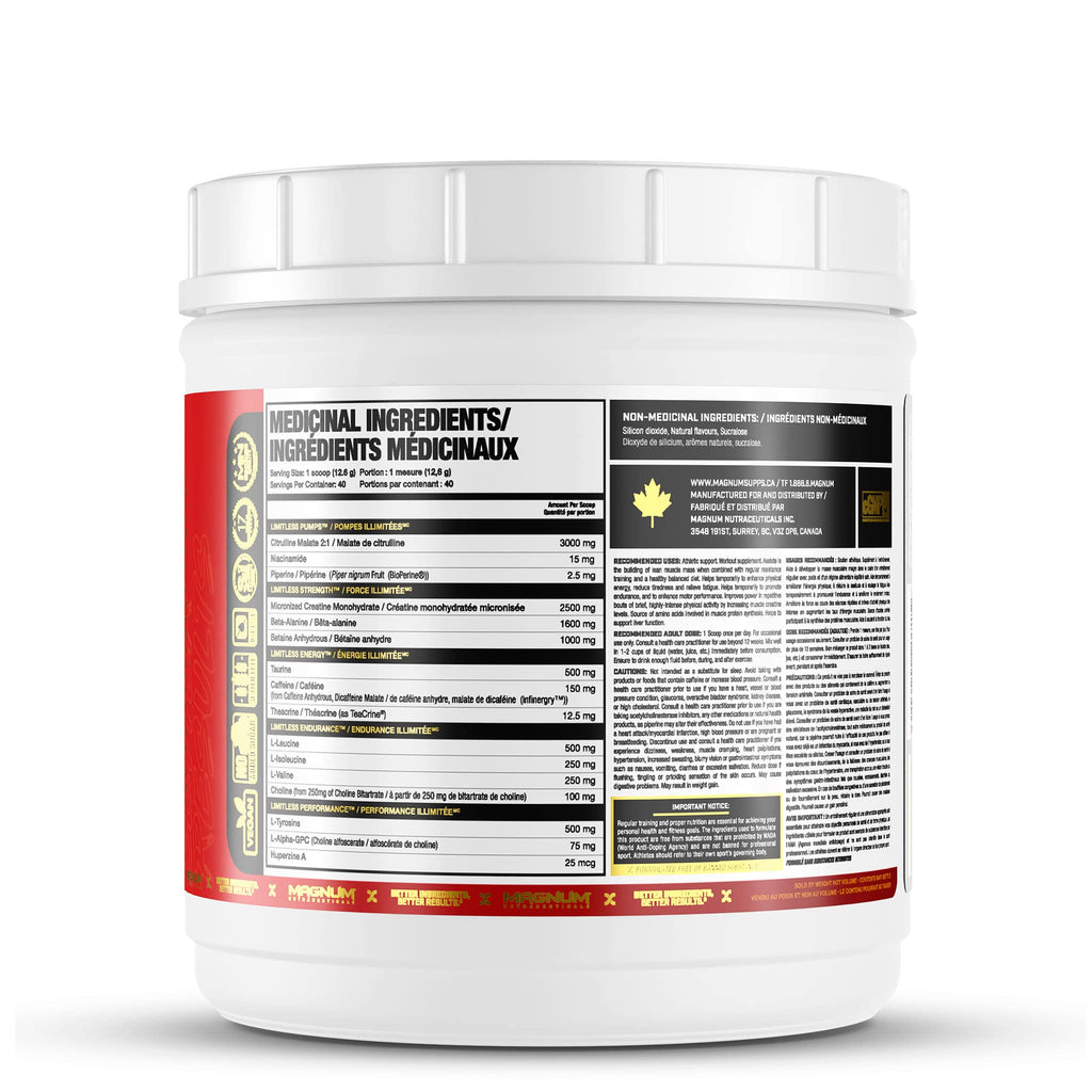 LIMITLESS Magnum 504g - Muscle Workout Powder, Sport Pre Workout for Men and Women, May Assist & Support Increase Energy, Focus, and Endurance - Fruit Punch/Fruit Punch