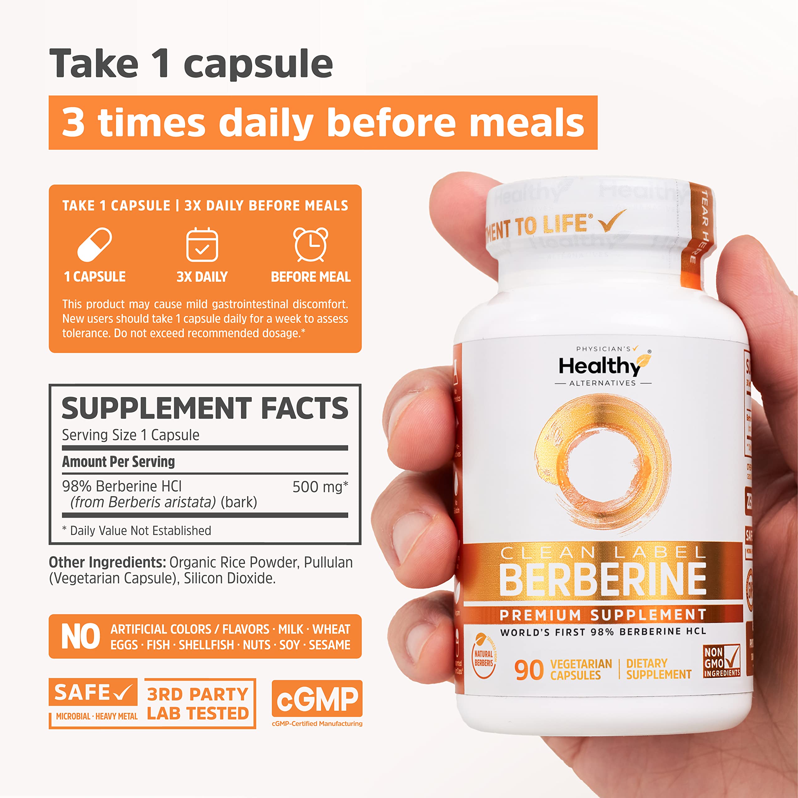 Clean Label Berberine Supplement 1500mg - Ultra Pure 98% Berberine HCl, Highest Purity Physician's Healthy Alternatives