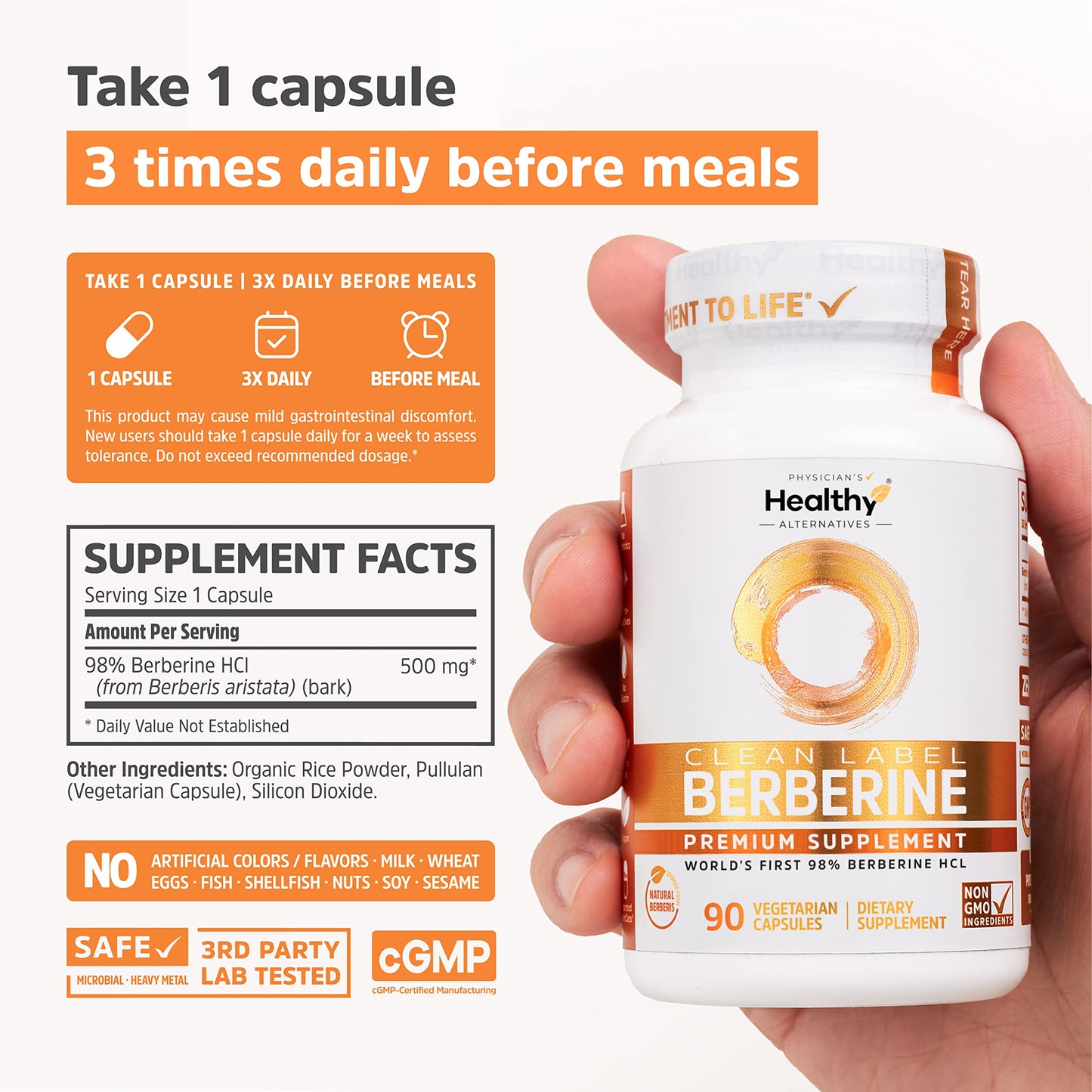 Clean Label Berberine Supplement 1500mg - Ultra Pure 98% Berberine HCl, Highest Purity