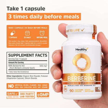 Clean Label Berberine Supplement 1500mg - Ultra Pure 98% Berberine HCl, Highest Purity
