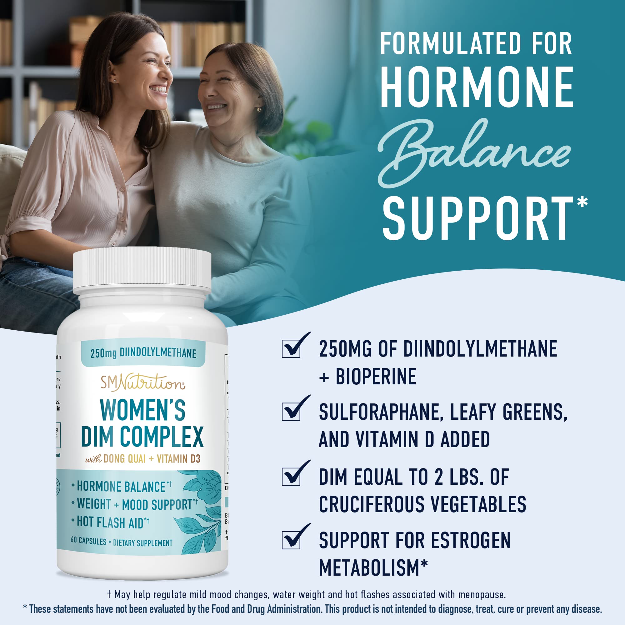 DIM Supplement 250 mg | Estrogen Balance for Women | Hormone Menopause Relief SMNutrition