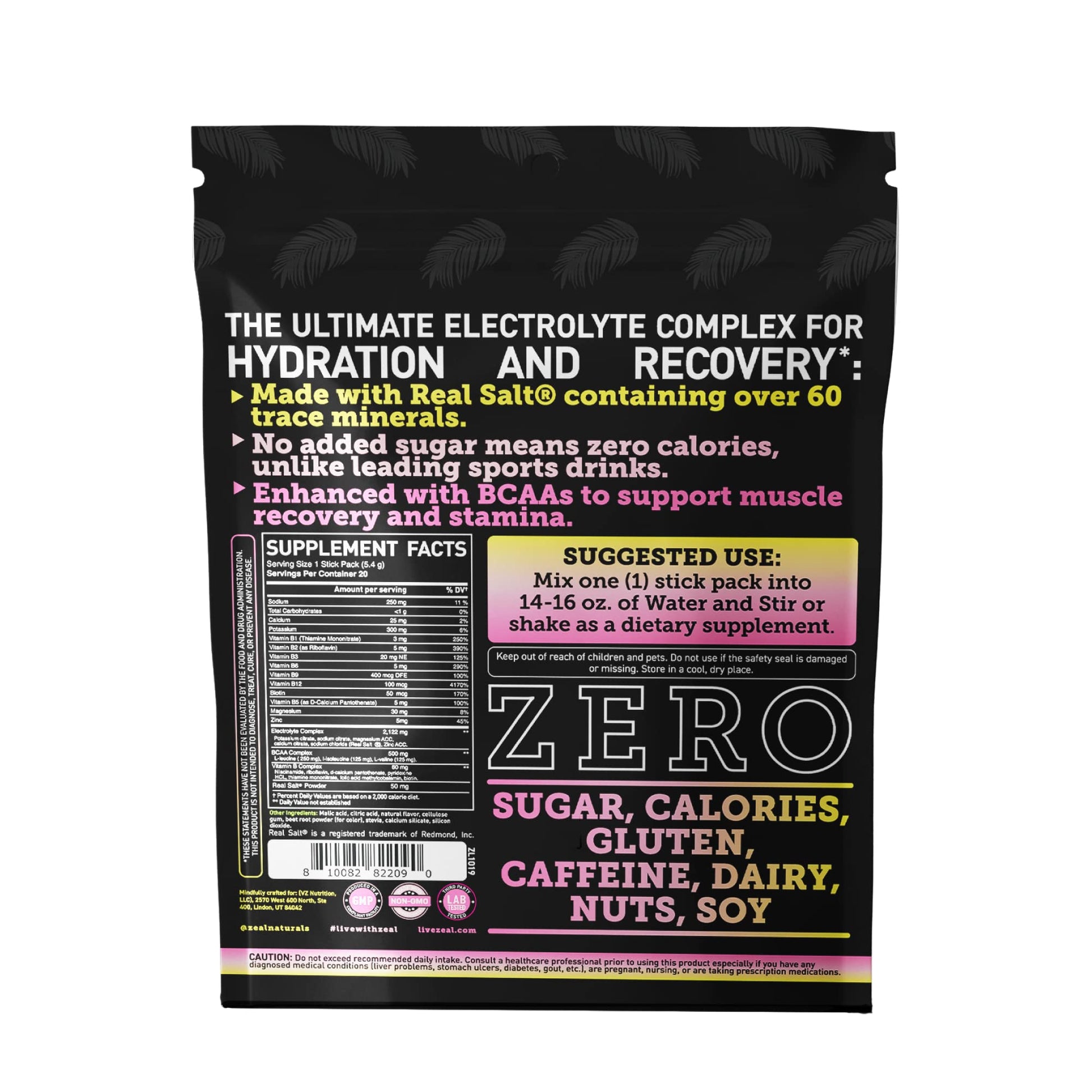 Enhanced Powder Stick Packs (Lemon Berry - 20 Packets) Sugar Free + BCAA B-Vitamins Zeal Naturals