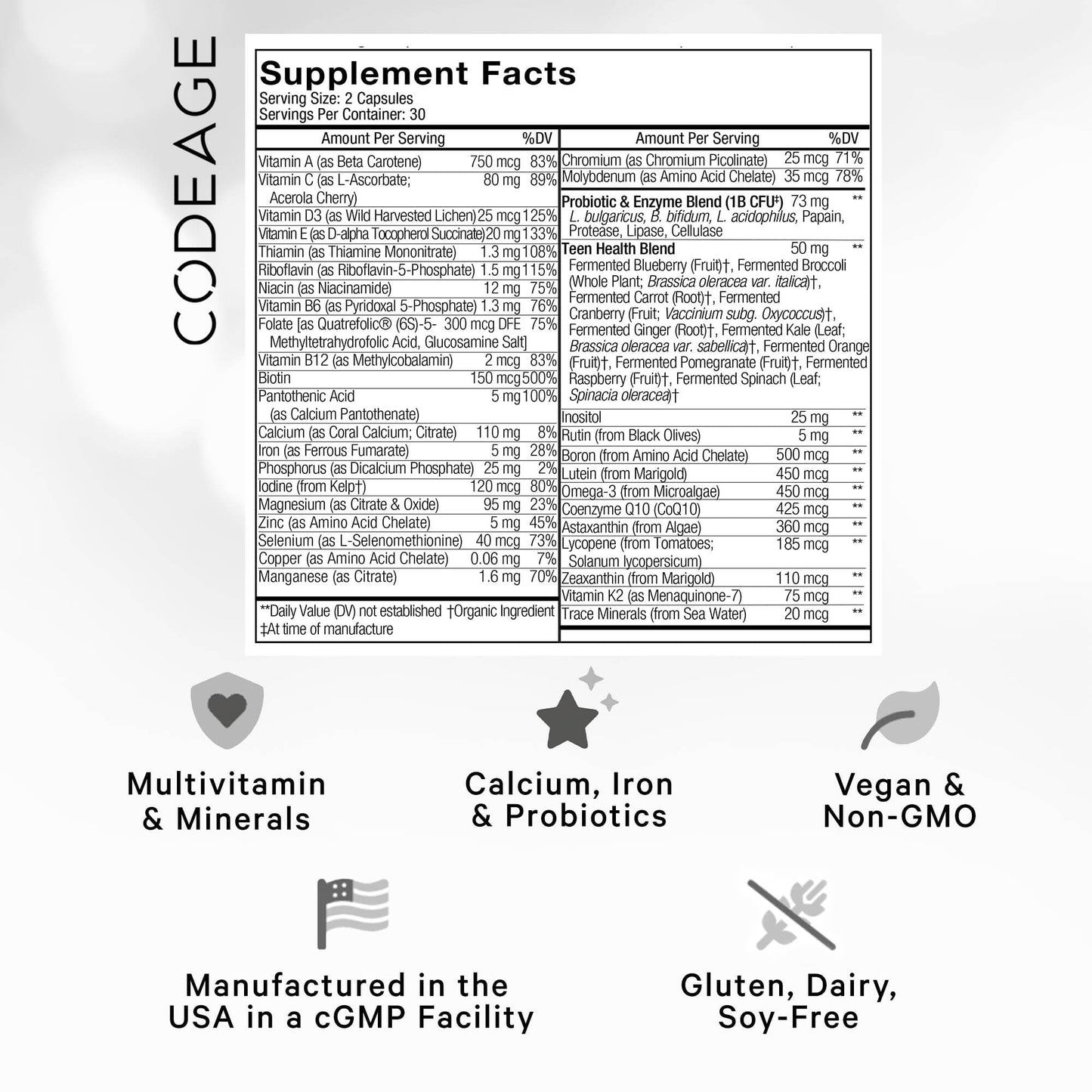 Codeage Teen’s Daily Multivitamin Supplement, 25+ Vitamins & Minerals for Teenage Boys & Girls