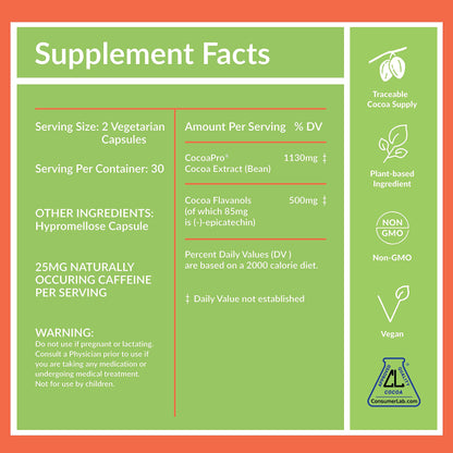 CocoaVia Cardio Health Supplement, 30 Day, 500mg Cocoa Flavanols, Support Heart Health