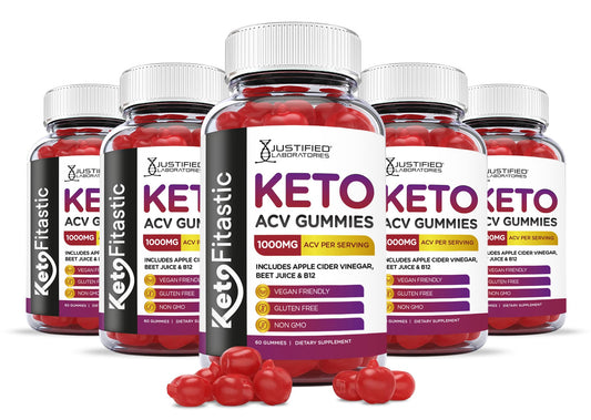 Justified Laboratories (5 Pack) Ketofitastic Keto Gummies 1000MG ACV with Pomegranate 