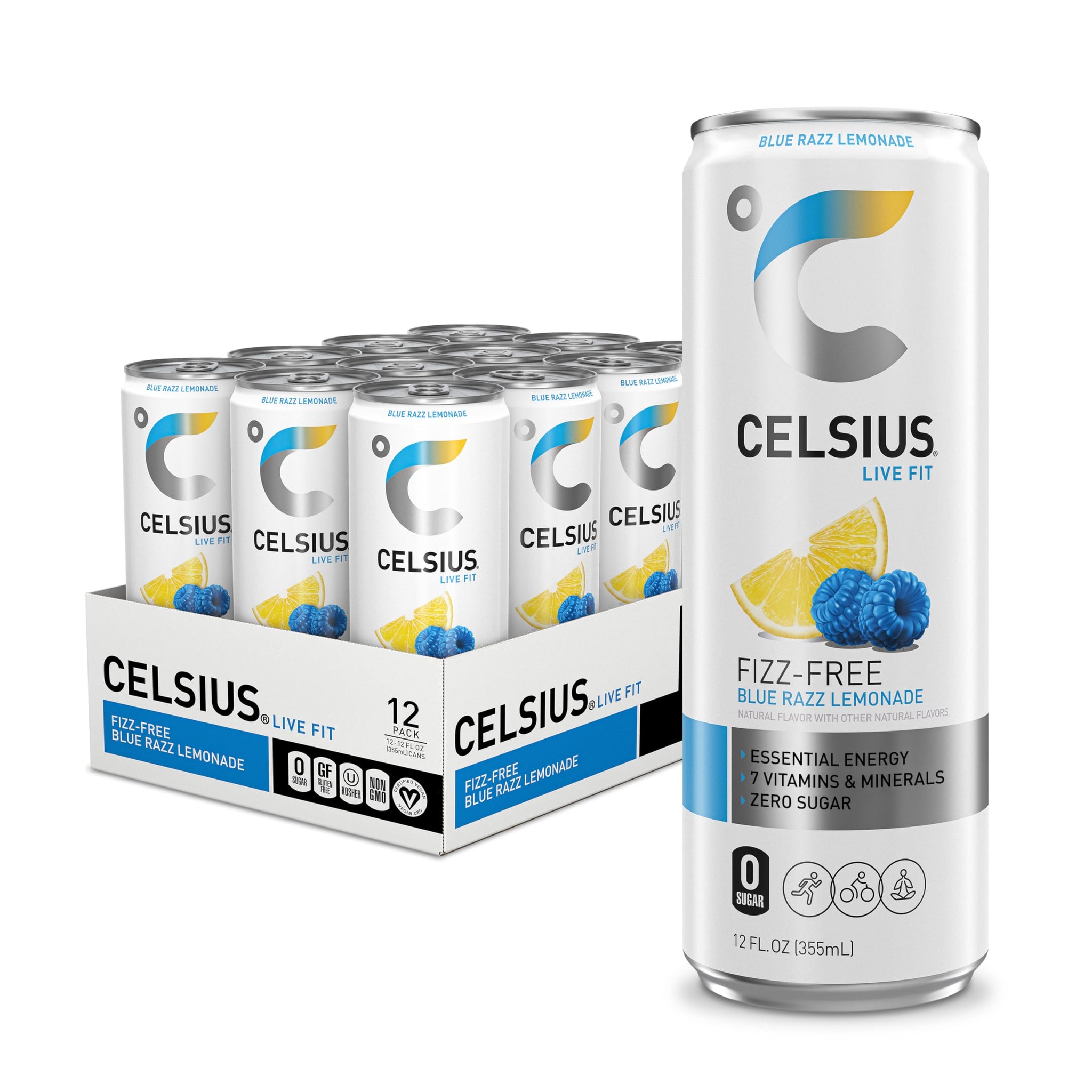 CELSIUS Fizz Free Blue Razz Lemonade, Functional Essential Energy Drink 12 Fl Oz 