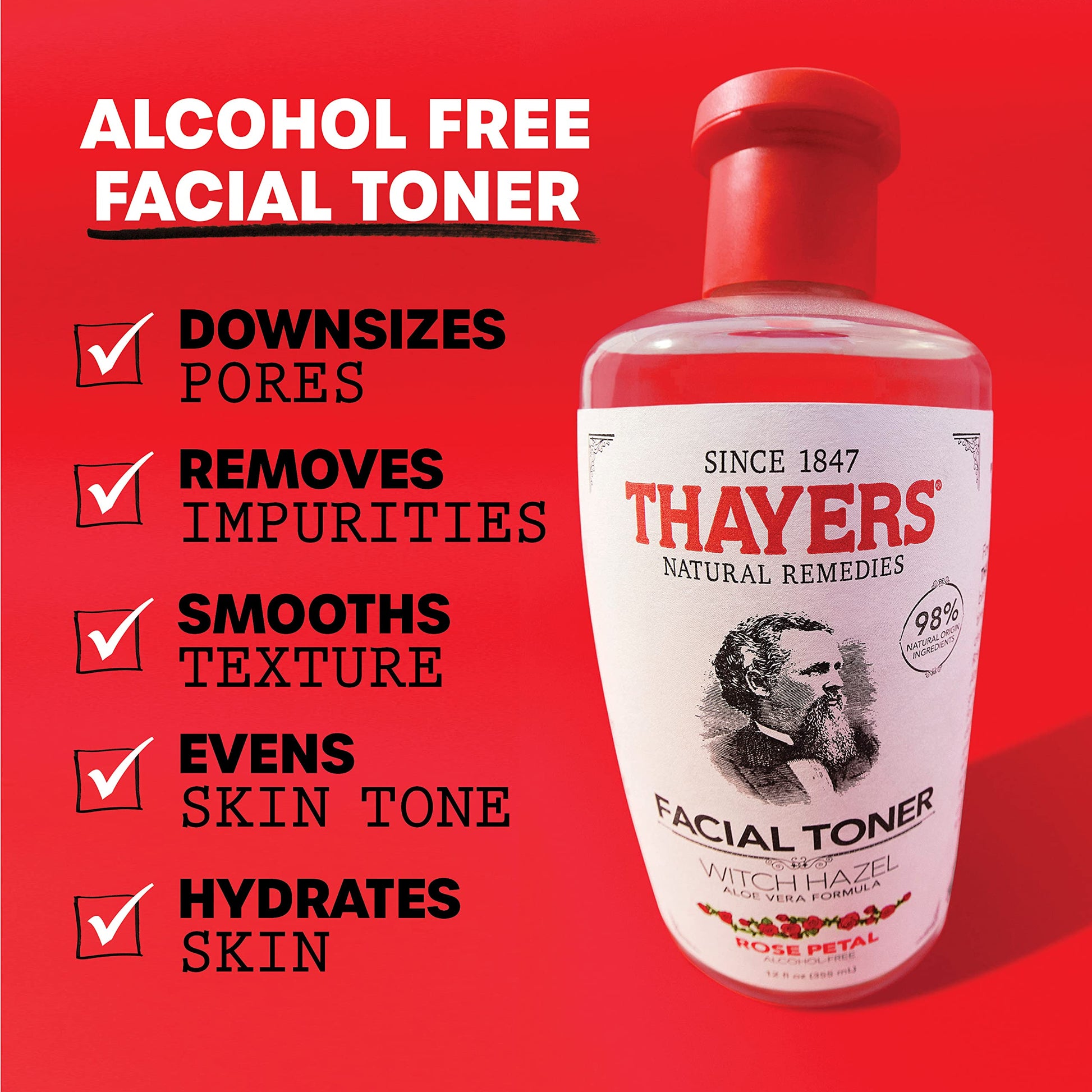 Thayers Alcohol-Free, Hydrating Rose Petal Witch Hazel Facial Toner 12 oz + 3oz THAYERS